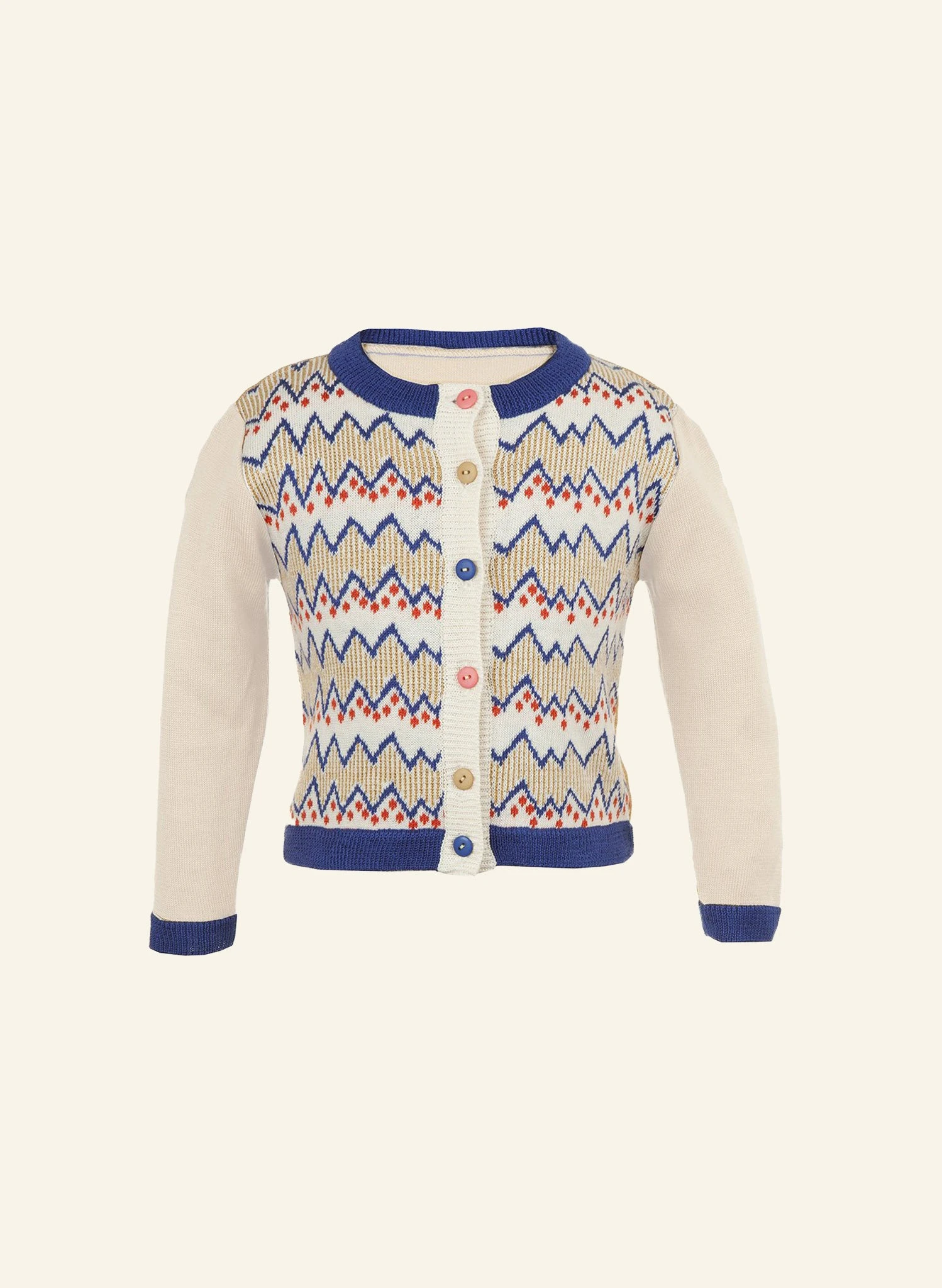 Children's Cardigan - Cream Zig Zag 1 Children's Cardigan - Cream Zig Zag