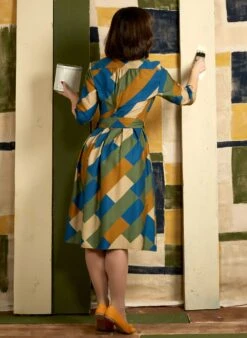 Cynthia Dress - Green Bauhaus -Palava Sale Store Cynthia GreenBauhausPrintArtDecoRetroShirtDressforWomen3