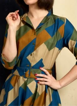 Cynthia Dress - Green Bauhaus -Palava Sale Store Cynthia GreenBauhausPrintArtDecoRetroShirtDressforWomen5