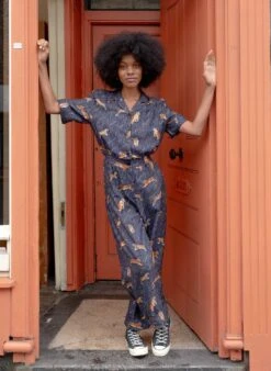 Francesca Long Jumpsuit - Navy Tigers -Palava Sale Store Francesca Navy Tigers website 2