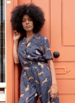 Francesca Long Jumpsuit - Navy Tigers -Palava Sale Store Francesca Navy Tigers website 5