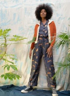 Francesca Long Jumpsuit - Navy Tigers -Palava Sale Store Francesca Navy Tigers website 7