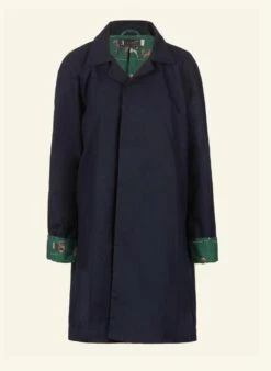 Heritage - Navy Trench Coat - Green Porcelain Dogs Lining