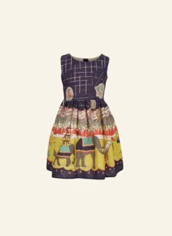 Martha - Navy Circus Parade Dress | Cotton Linen Blend