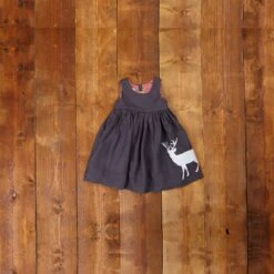 Rosie Children's Dress - Grey Reindeer | Linen -Palava Sale Store Palava Grey Rosie Reindeer Linen Dress Christmas Ethically Made Vintage Style 85e04354 9258 4f94 8b64 6d7740cd65d7