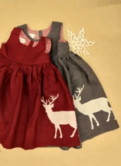 Rosie Children's Dress - Grey Reindeer | Linen -Palava Sale Store Roise Reindeerdresses grey
