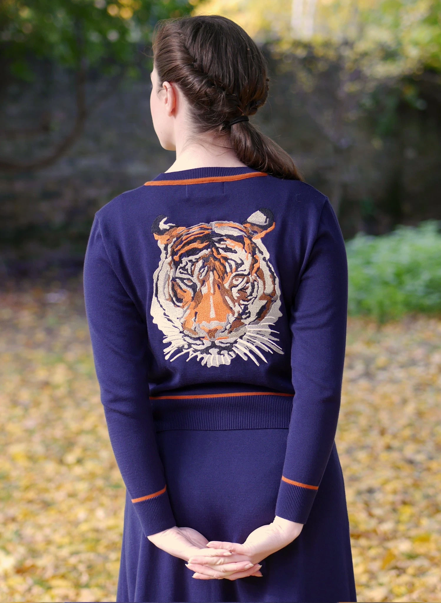 Vera Cardigan - Navy And Rust Embroidered Tiger 6 Vera Cardigan - Navy And Rust Embroidered Tiger - Image 6