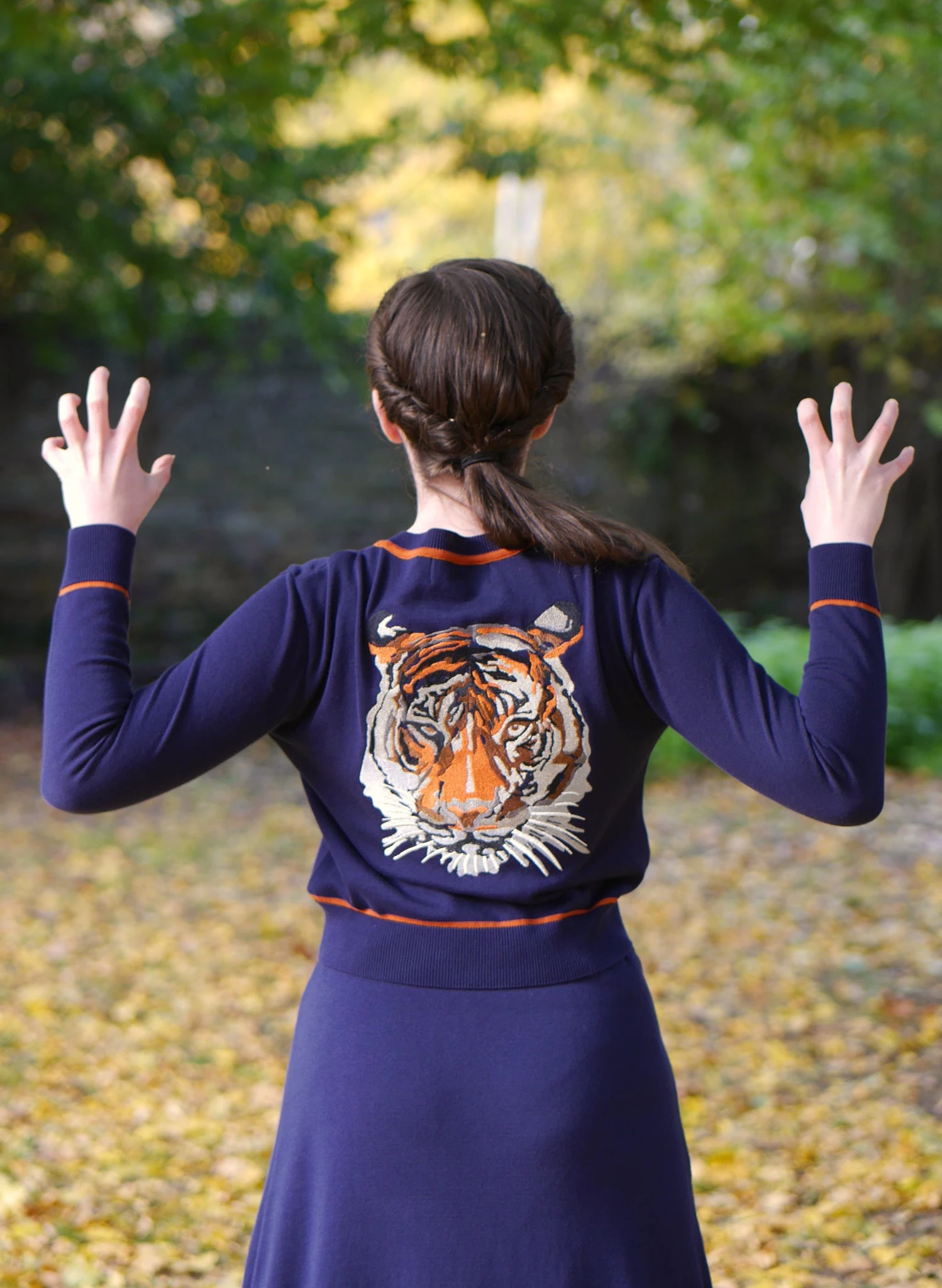Vera Cardigan - Navy And Rust Embroidered Tiger 3 Vera Cardigan - Navy And Rust Embroidered Tiger - Image 3