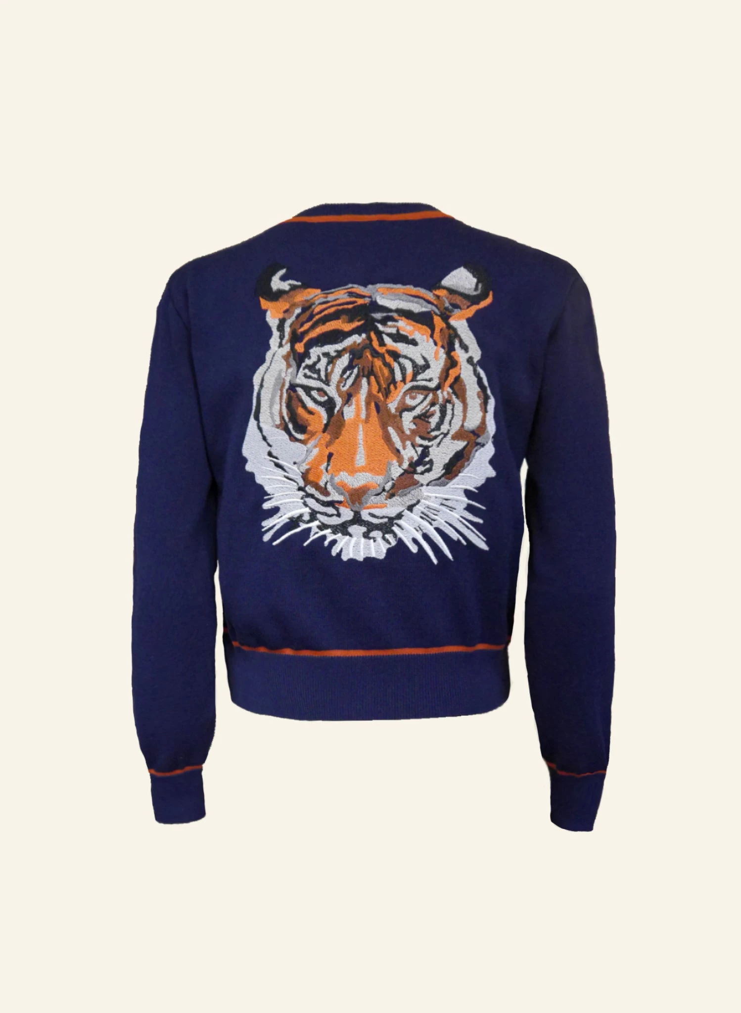 Vera Cardigan - Navy And Rust Embroidered Tiger 1 Vera Cardigan - Navy And Rust Embroidered Tiger