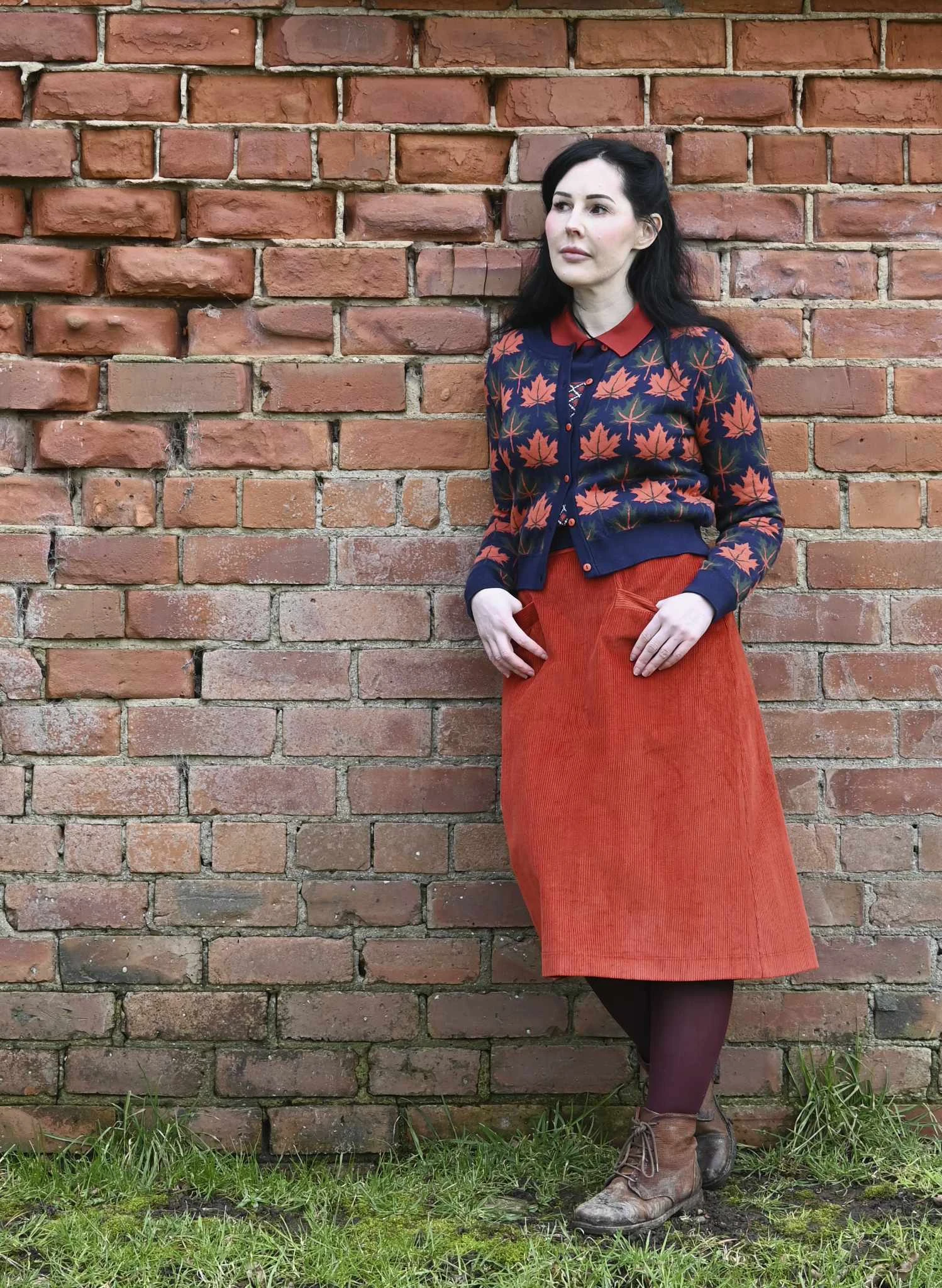 Vera - Navy Autumn Leaves Cardigan 3 Vera - Navy Autumn Leaves Cardigan - Image 3