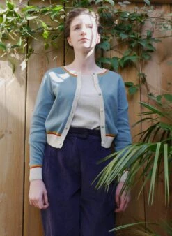 Vera Cardigan - Mineral Blue Arctic Embroidered Tiger -Palava Sale Store Vera mineral tiger image 1