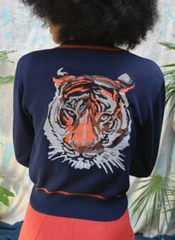 Vera Cardigan - Navy And Rust Embroidered Tiger 9 Vera Cardigan - Navy And Rust Embroidered Tiger -Palava Sale Store Vera navy tiger website 2