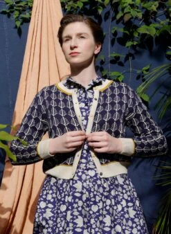 Vera Jacquard Cardigan - Navy Feather 14 Vera Jacquard Cardigan - Navy Feather -Palava Sale Store VeraNavyFeatherImage 3