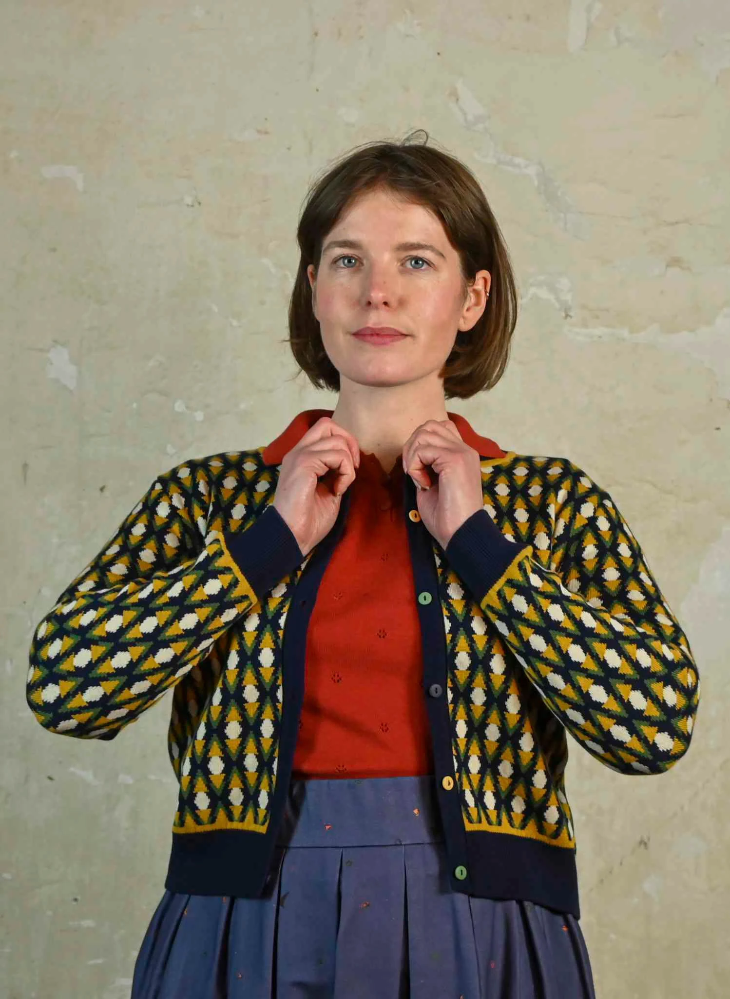 Vera Jacquard Cardigan - Navy Diamond 2 Vera Jacquard Cardigan - Navy Diamond - Image 2