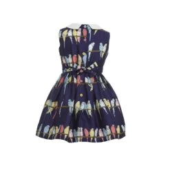 Penny Children's Dress - Navy Budgies -Palava Sale Store W Palava Penny Navy Budgies Back