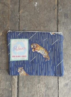 Zip Pouch- Small - Navy Leaping Tigers
