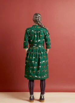 Cynthia Dress - Green Porcelain Dogs -Palava Sale Store cynthia porcelain dogs green midi dress back