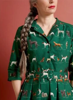 Cynthia Dress - Green Porcelain Dogs -Palava Sale Store cynthia porcelain dogs green midi dress detail