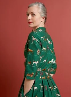 Cynthia Dress - Green Porcelain Dogs -Palava Sale Store cynthia porcelain dogs green midi dress side