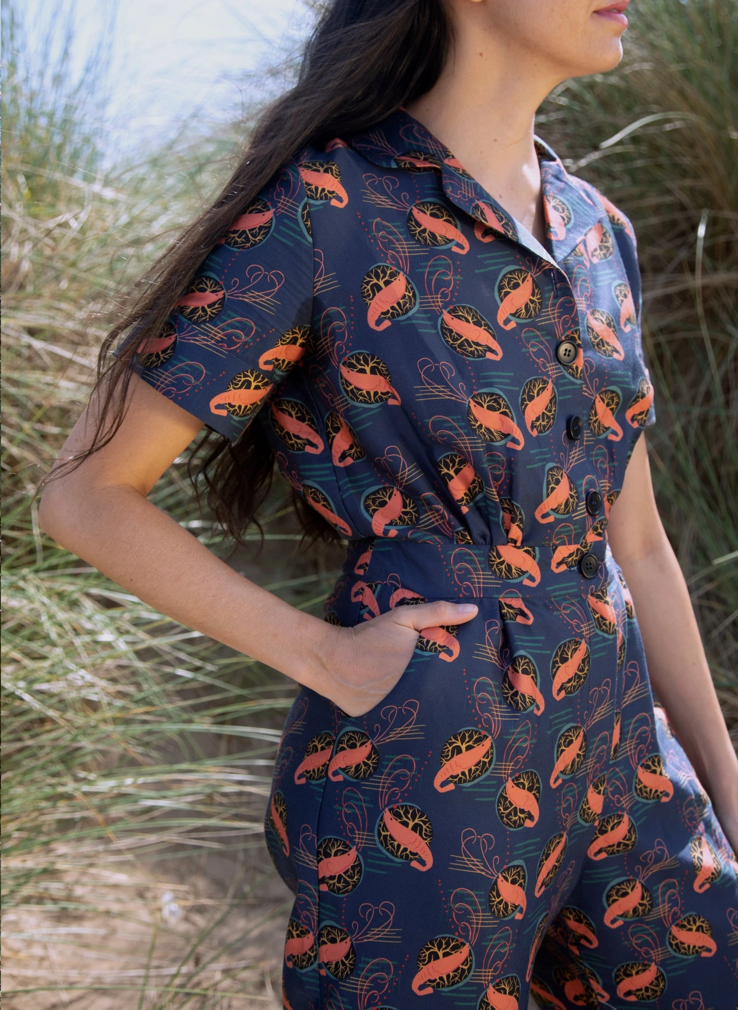 Francesca Long Jumpsuit - Navy Prawn Cocktail 3 Francesca Long Jumpsuit - Navy Prawn Cocktail - Image 3