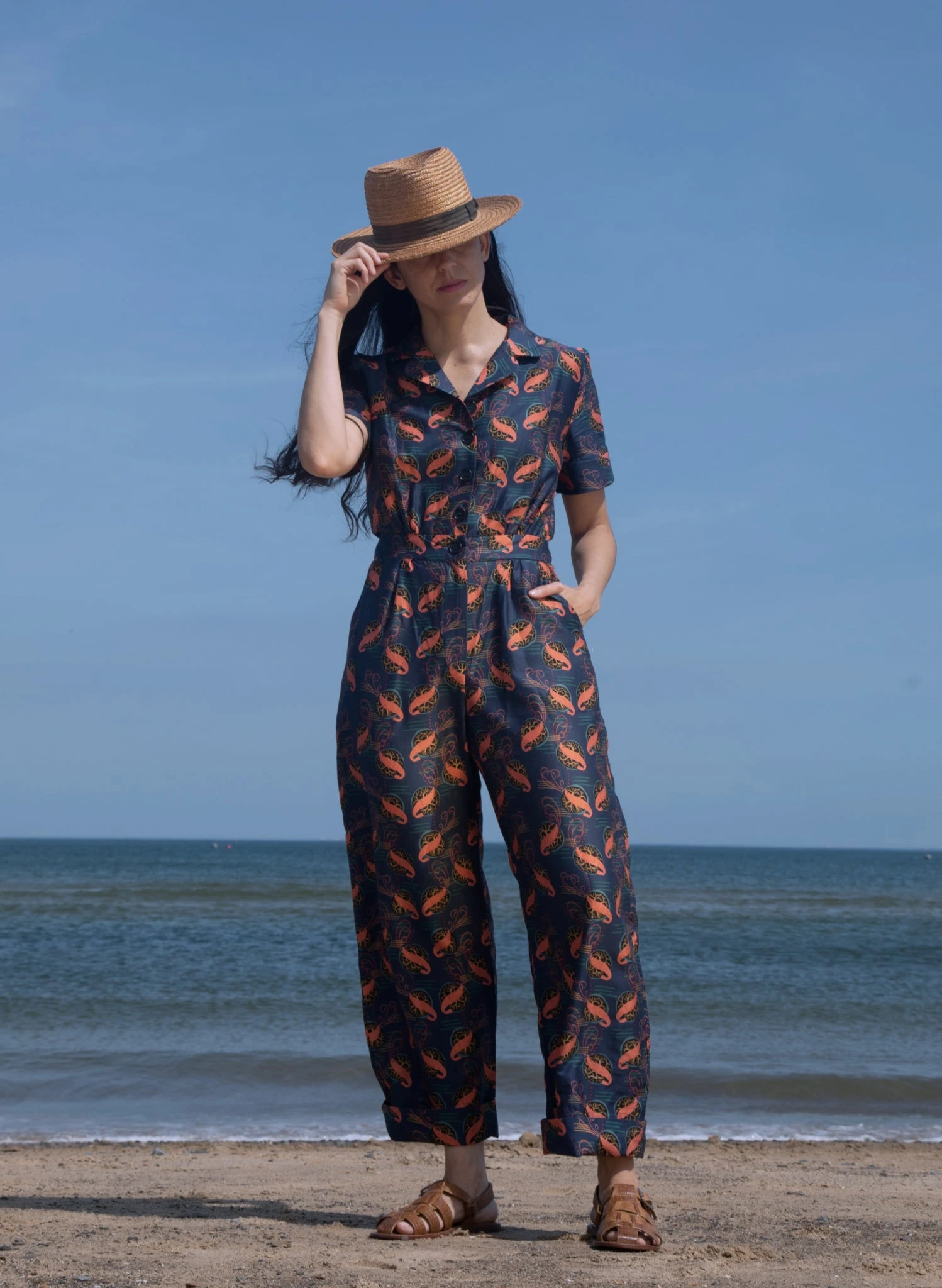 Francesca Long Jumpsuit - Navy Prawn Cocktail 10 Francesca Long Jumpsuit - Navy Prawn Cocktail - Image 10