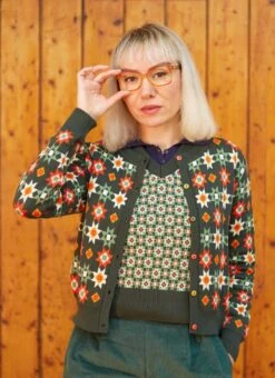 Vera - Green Patchwork Jacquard Cardigan -Palava Sale Store vera jacquard patchwork 2