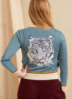 Vera Cardigan - Mineral Blue Arctic Embroidered Tiger -Palava Sale Store vera mineral blue tiger cardigan 2
