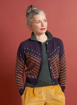 Vera Jacquard Cardigan - Navy Slide -Palava Sale Store vera navy cardigan colourful stripes 3