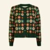 Vera - Green Patchwork Jacquard Cardigan